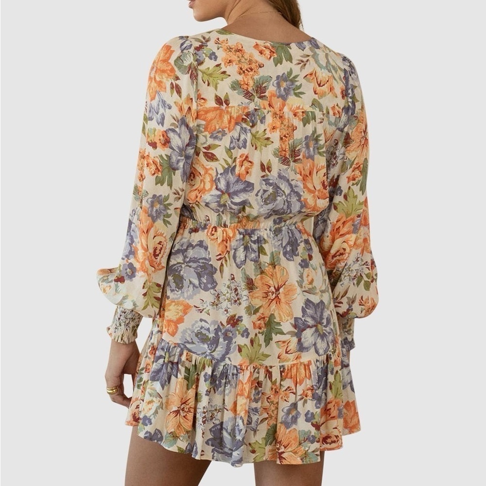 Kivari Aster Floral Orange Long Sleeve Mini Dress Sz. S - Picture 2 of 10